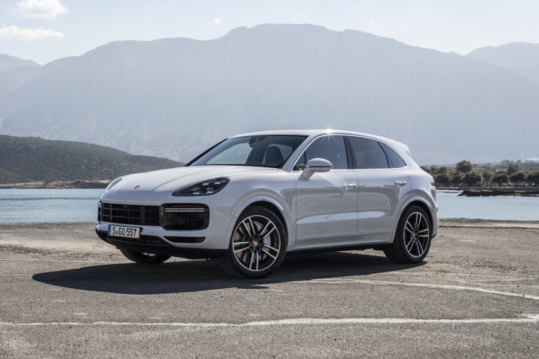 2019 Porsche Cayenne Turbo AWD in White from a front left three-quarter view